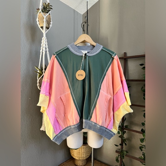 ▫️NEW! Bibi JADE MULTI RAW EDGE VINTAGE WASHED BOMBER JACKET - Picture 6 of 13